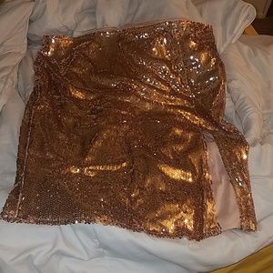 Sequin rose gold high slit skirt